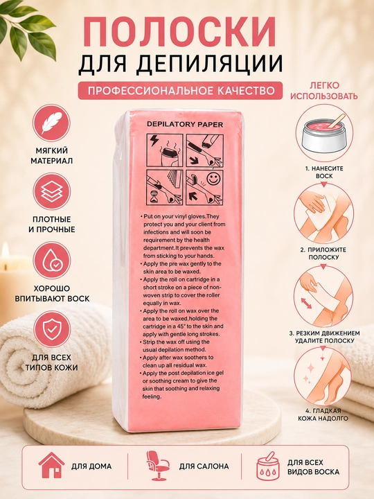 Лента для депиляции и шугаринга, салфетка, 100 шт + палочки-лопаточки, шпатель 50 шт