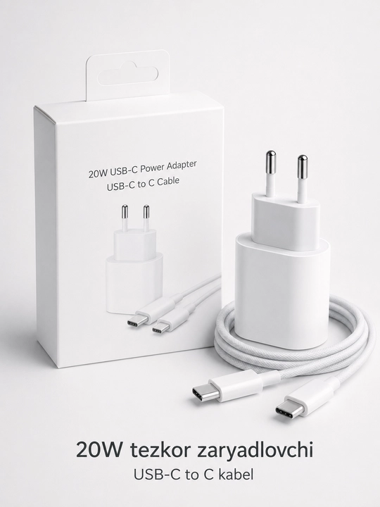 Зарядный комплект USB-C адаптер и кабель для телефона и планшета с быстрой зарядкой - 