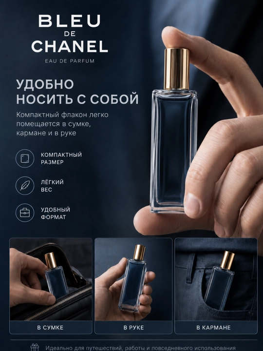 Bleu de Chanel yo‘nalishidagi erkaklar atiri, yog‘och-sitrusli, 5–50 ml