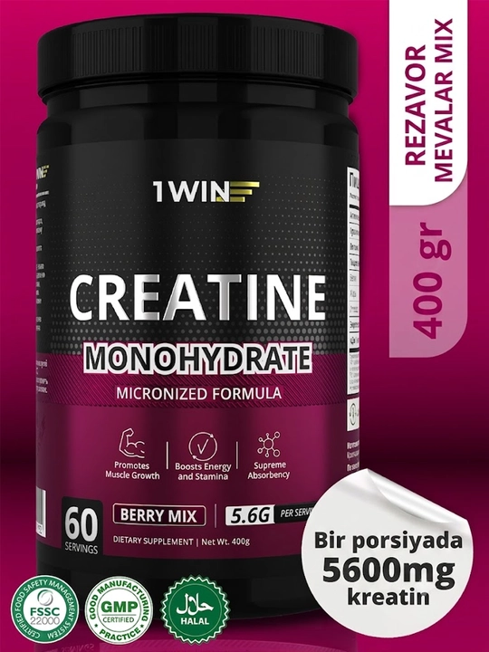 Kreatin monogidrat 1WIN, creatine monohydrate + Vitamin C 400 gr, tami bilan - 