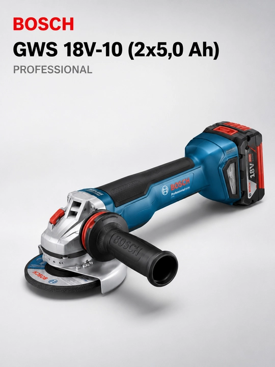Akkumulyatorli burchak shlifmashinasi Bosch GWS 18V-10 (2x5,0 Ah) Professional - 