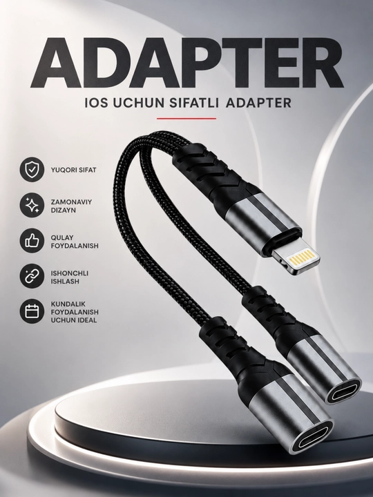 Lightning 2-in-1 audio va zaryadlash adapteri – musiqa tinglash va tezkor quvvatlash - 