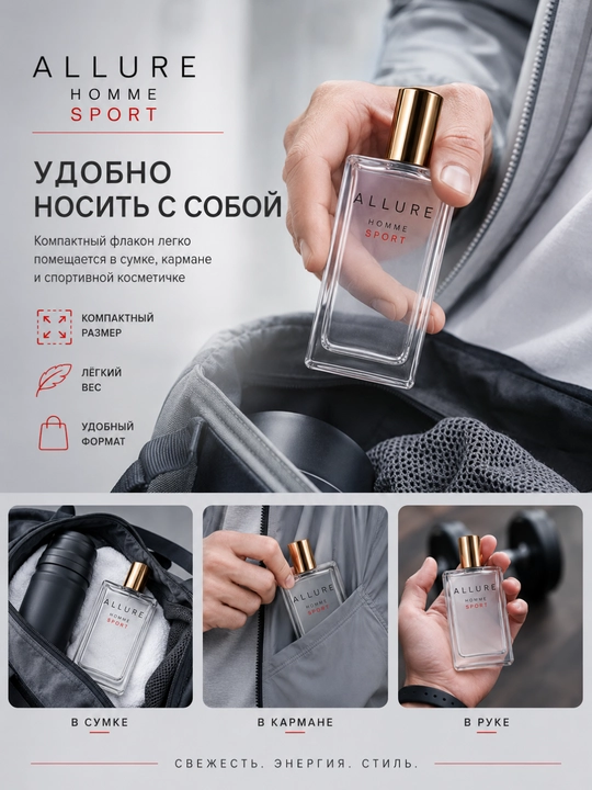 Мужской парфюм в направлении Allure Homme Sport, свежий древесный, 5–50 мл