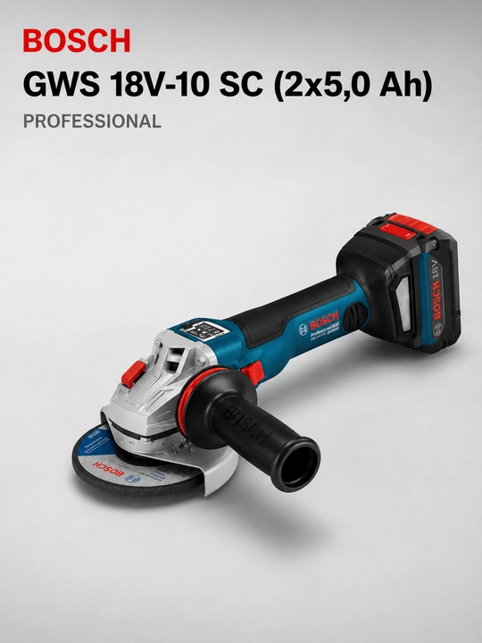 Akkumulyatorli burchak shlifmashinasi Bosch GWS 18V-10 SC (2x5,0 Ah) Professional - 