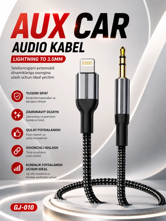 Lightning to 3.5 mm AUX Audio Kabeli iPhone uchun Avtomobil Audio Ulanish Kabeli - 