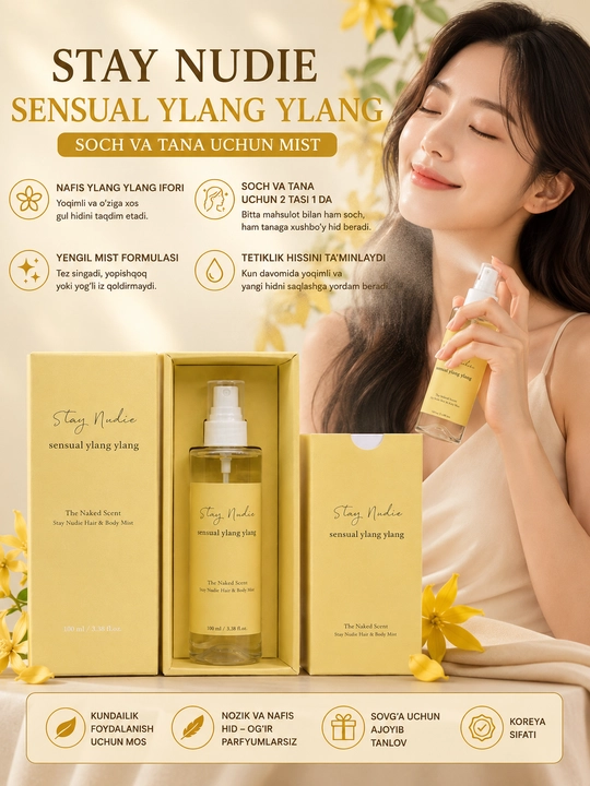 Stay Nudie Hair Body Mist, tana va soch uchun mist, Ylang Ylang - 