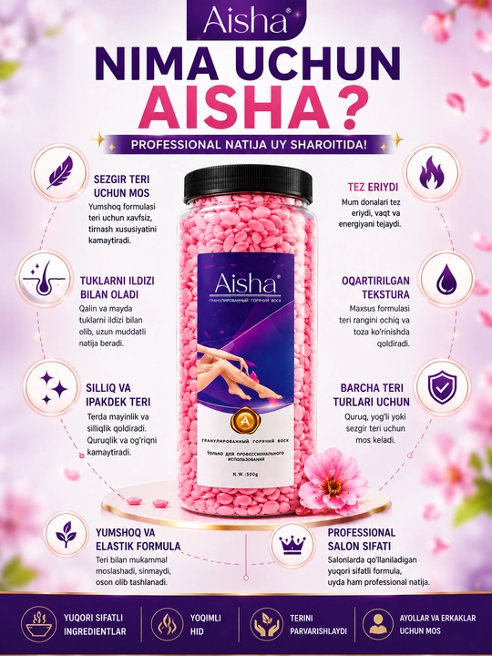Aisha Hot Wax Beans 500 g – Professional granulali depilyatsiya mumi 