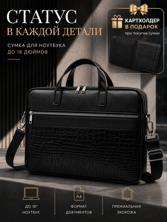 15,6, 16" dyuymli noutbuk uchun eko charm sumkasi,ish,o‘qish va hujjatlar uchun - 