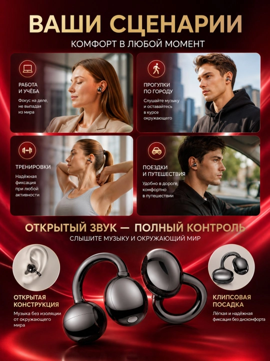 Беспроводные наушники HONOR CHOICE Earbuds Clip 2 Pro, Bluetooth 5.4, открытые, клипса