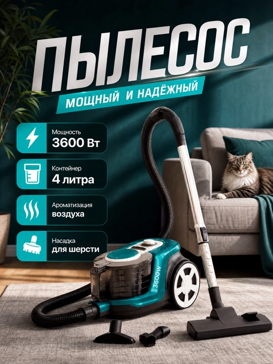 Пылесос Samsung 3600 Вт, 4 л, с телескопической трубкой и HEPA фильтром