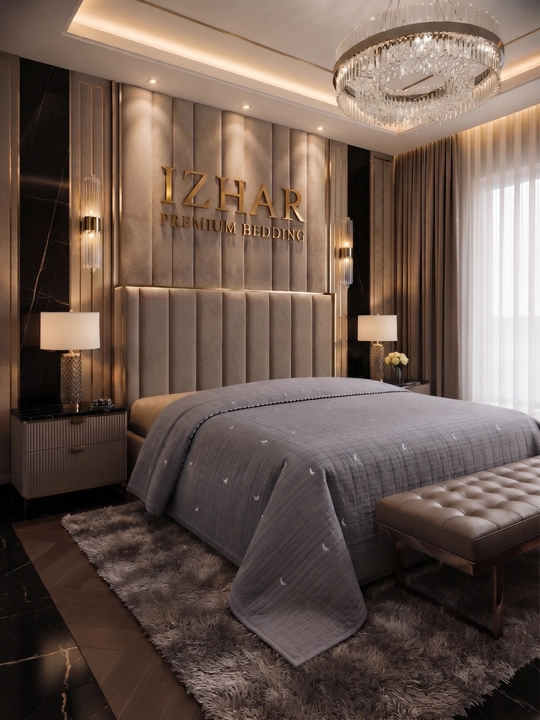 IZHAR Premium qavilgan ikki kishilik krovat yopqichi, kulrang