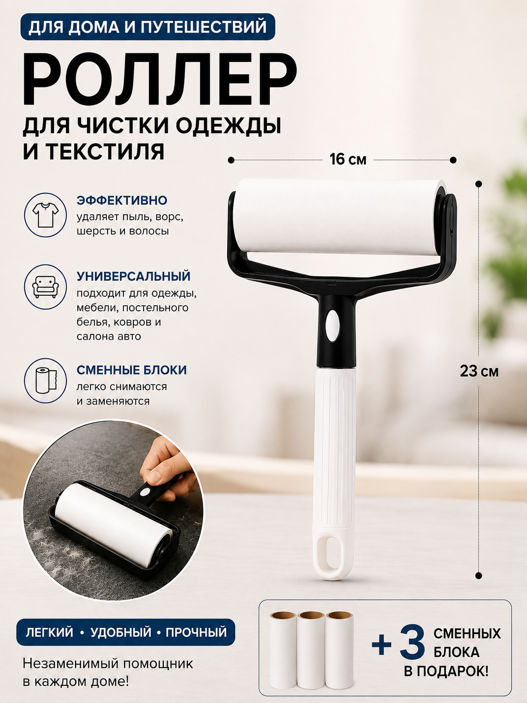 Липкий ролик-швабра для уборки, многоразовый, роликовая щетка для пола, мебели и одежды