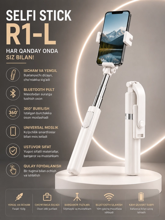 Tripodli 4x1 selfi tayoqchasi | Bluetooth pulti | Teleskopik | Universal - 