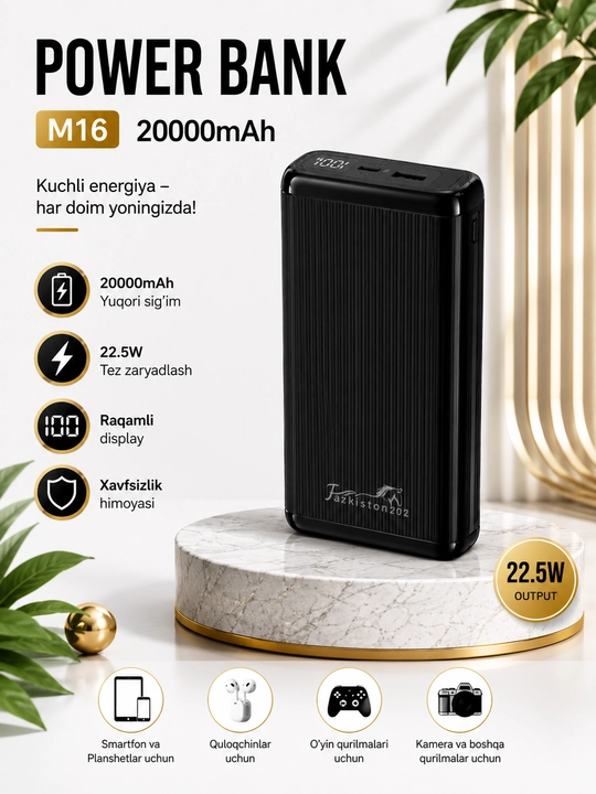 Redmi Power Bank 20000 mA/soat 18 Vt tez quvvatlash
