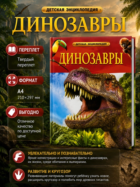 Энциклопедия Динозавры, детская энциклопедия, твердый переплет, формат А4 - 