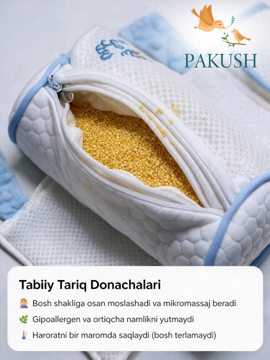 Chaqaloqlar uchun bosh shakllantiruvchi va yonboshlatish yostiqchasi, tabiiy tariqli