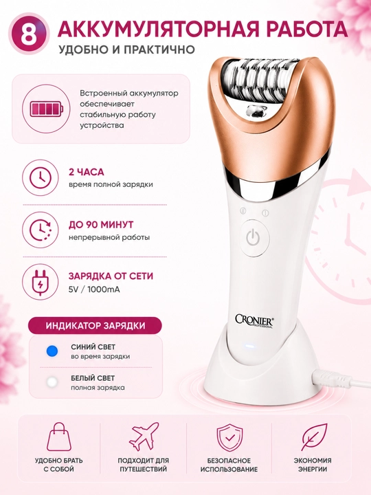 CRONIER CR-8801 5 ta 1 da elektr epilyator, elektr ustara va massaj mashinasi