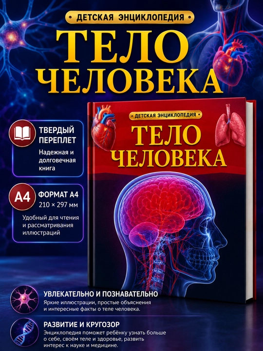 Энциклопедия Тело человека, детская энциклопедия, твердый переплет, формат А4 - 