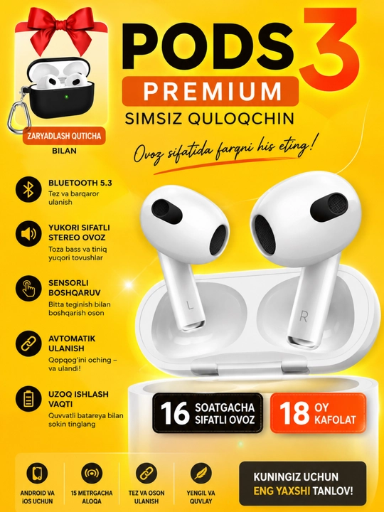 Беспроводные Bluetooth-наушники Pods 3 Premium - 