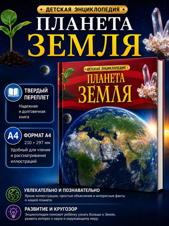 Энциклопедия Планета Земля, детская энциклопедия, твердый переплет, формат А4 - 