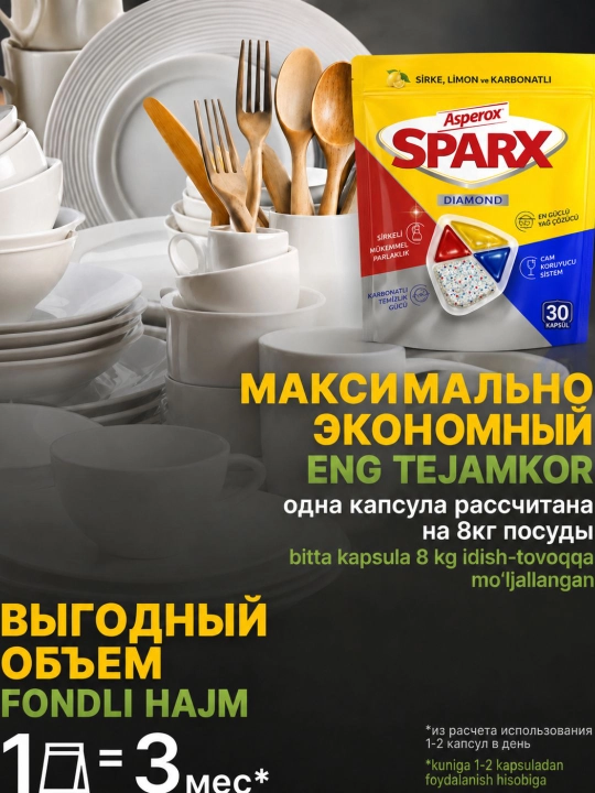 Капсулы для посудомоечной машины ASPEROX SPARX, 30 шт, 234 г