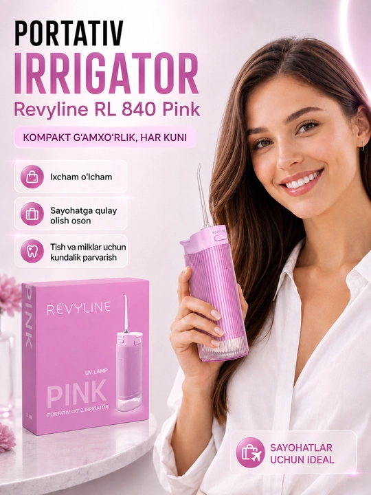 Tish irrigatori Revyline RL 840, 4 rejim, UV sterilizatsiya, 200 ml, 2 nasadka - 