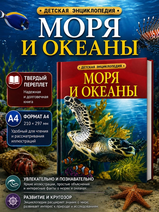 Энциклопедия Моря и океаны, детская энциклопедия, твердый переплет, формат А4 - 