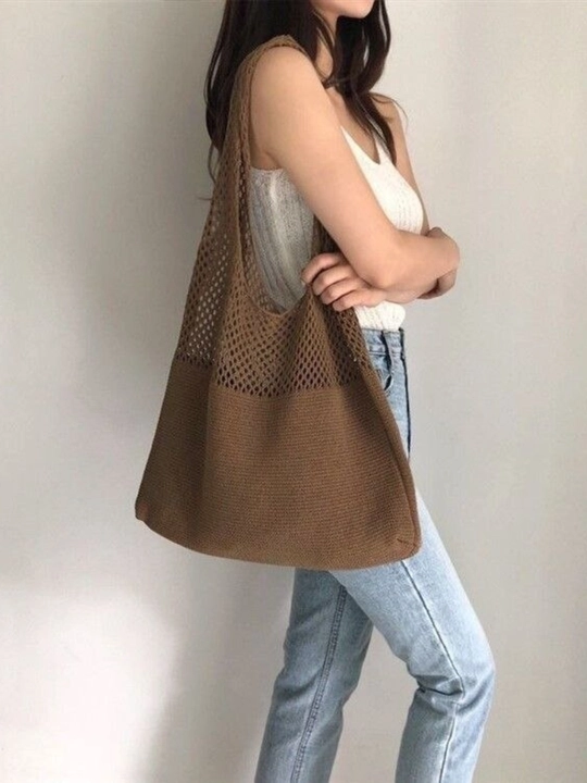 Ayollar to'qima plyaj sumkasi, makrame va setka shopper - 