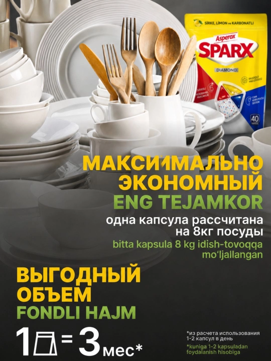 Капсулы для посудомоечной машины ASPEROX SPARX, 40 шт, 240 г