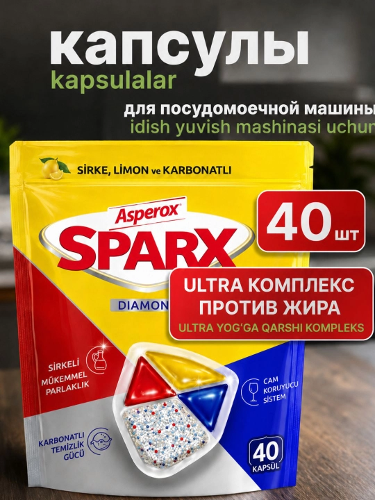 Капсулы для посудомоечной машины ASPEROX SPARX, 40 шт, 240 г - 