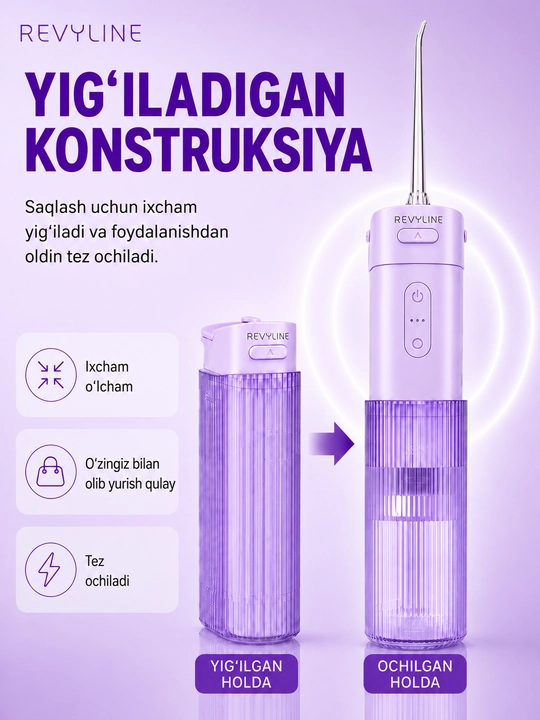 Tish irrigatori Revyline RL 840, 4 rejim, UV sterilizatsiya, 200 ml, 2 nasadka