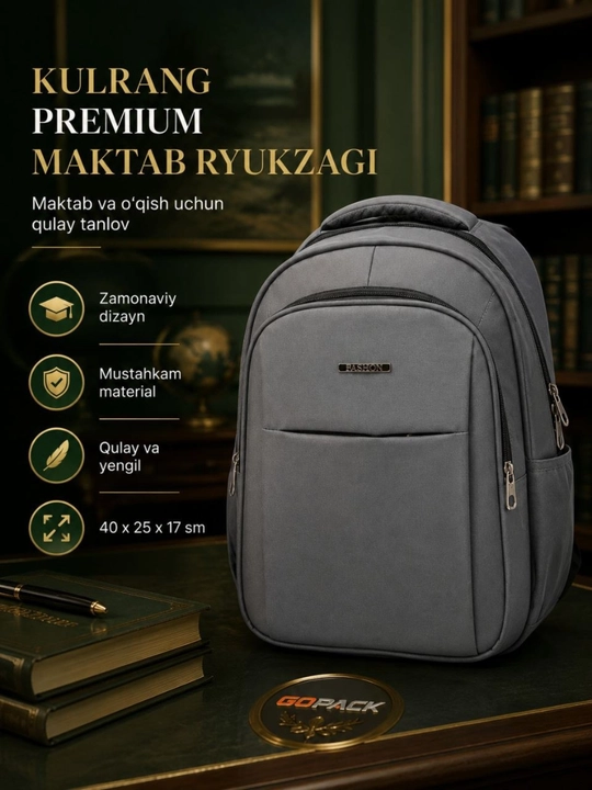 Школьный рюкзак премиум черный, GOPACK, прочный и легкий портфель для школы и города - 