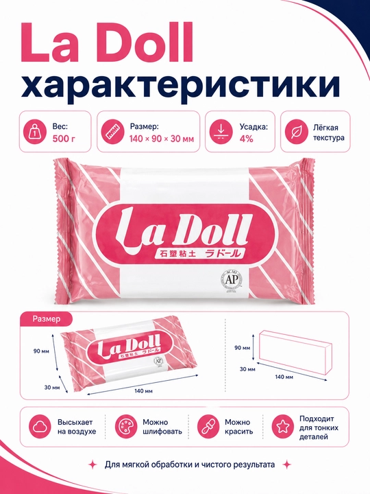 Самозатвердевающая глина для лепки La Doll и Premier, моделирующая