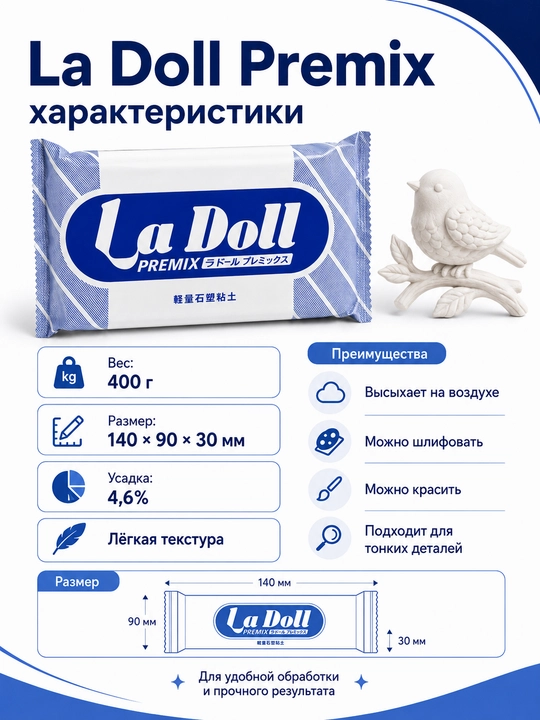 Самозатвердевающая глина для лепки La Doll и Premier, моделирующая