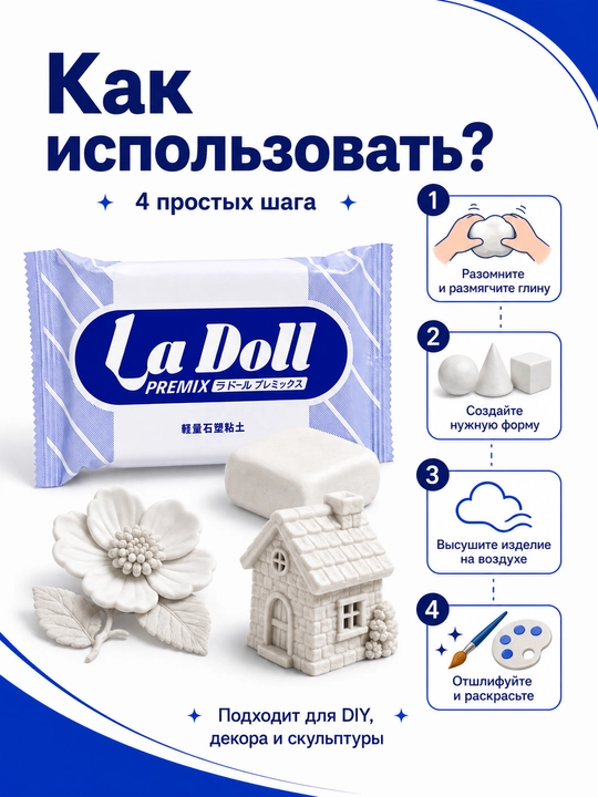Самозатвердевающая глина для лепки La Doll и Premier, моделирующая