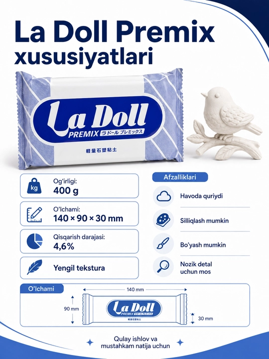 Самозатвердевающая глина для лепки La Doll и Premier, моделирующая
