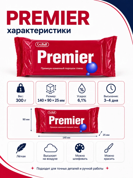 Самозатвердевающая глина для лепки La Doll и Premier, моделирующая