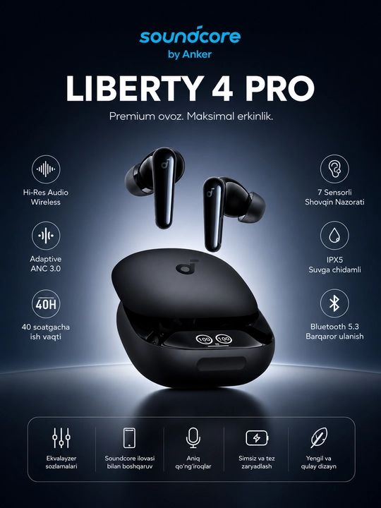 Anker Soundcore Liberty 4 Pro — TWS quloqchinlar, shovqin bostirish - 