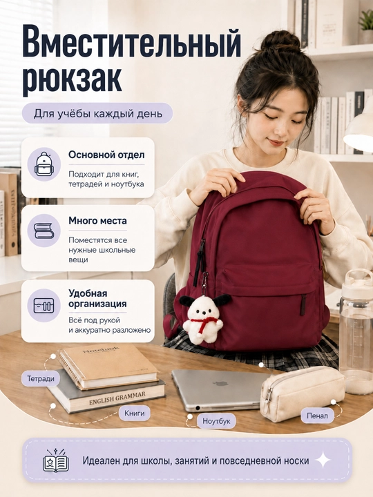 Рюкзак для школы и повседневнего использования, с плюшевой игрушкой, 3 цвета