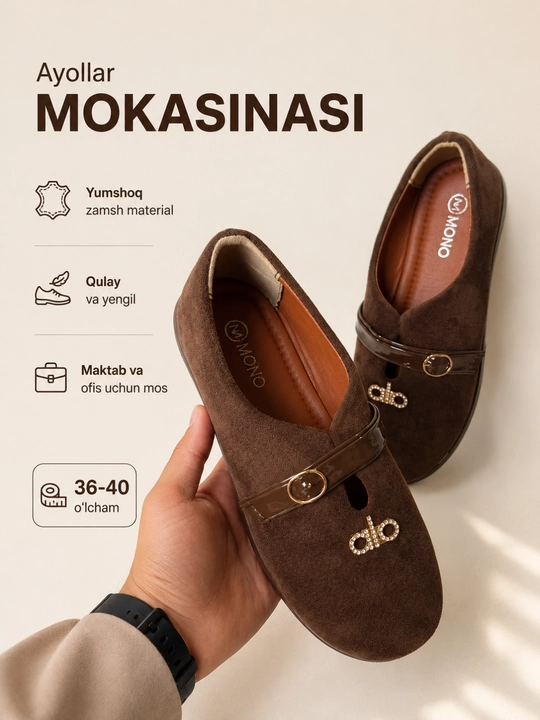 Ayollar mokasinalari, kuzgi makasinlar, ofis va kundalik poyabzal, 36-40 o‘lcham