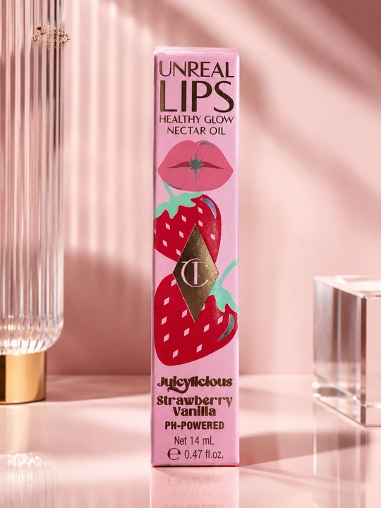 Qulupnay-vanilli yaltiroq lab yog‘i, Charlotte Tilbury Unreal Lips Strawberry Vanilla, 14 ml