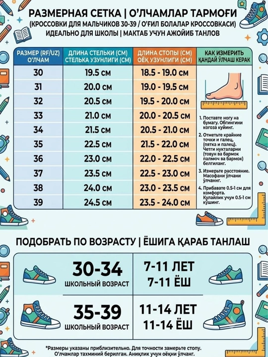 O‘g‘il bolalar uchun maktab krossovkasi (30-39 o‘lchamlar)