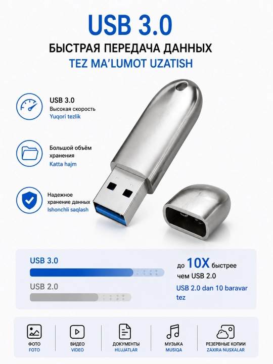 Netac 64Gb USB 3.0 metall flesh-disk xotirasi
