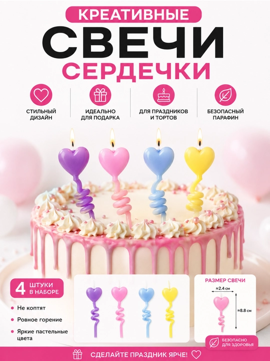 Happy Birthday yurakchalari torti uchun bayramona shamlar - 