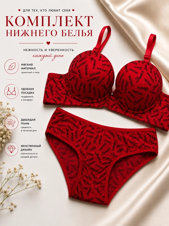 Женский комплект нижнего белья, бюстгальтер и трусики, мягкая ткань, удобная посадка - 
