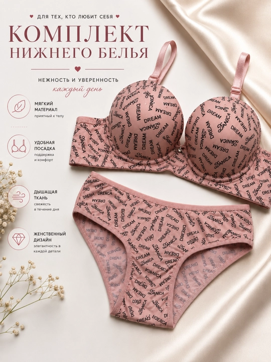 Женский комплект нижнего белья, бюстгальтер и трусики, мягкая ткань, удобная посадка - 