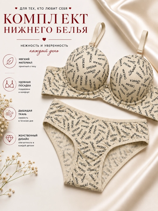 Женский комплект нижнего белья, бюстгальтер и трусики, мягкая ткань, удобная посадка - 