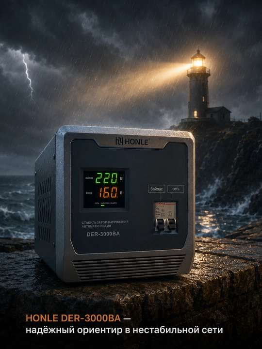 HONLE kuchlanish stabilizatori 3000VA (3kVA), uy uchun, tok sakrashidan himoya