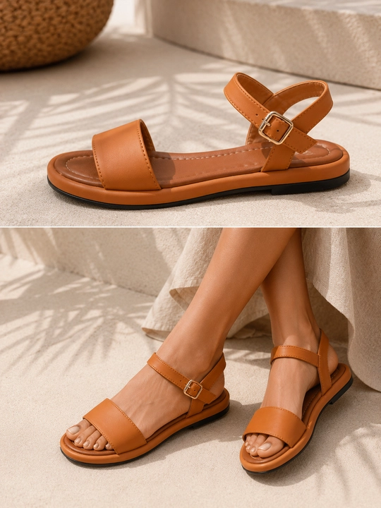 Ayollar uchun leopard printli yozgi sandallar, Yassi poshnali sandallar