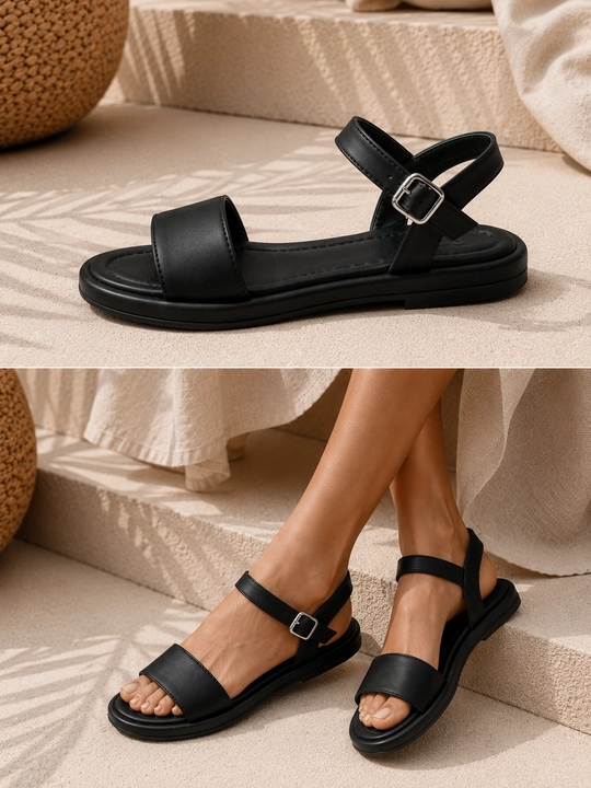 Ayollar uchun leopard printli yozgi sandallar, Yassi poshnali sandallar